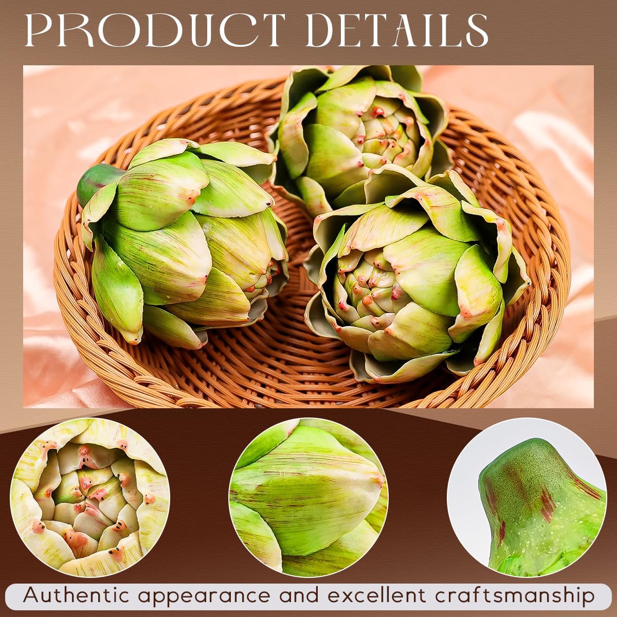 3Pcs Large Green Faux Artichoke Artificial Vegetable Decor