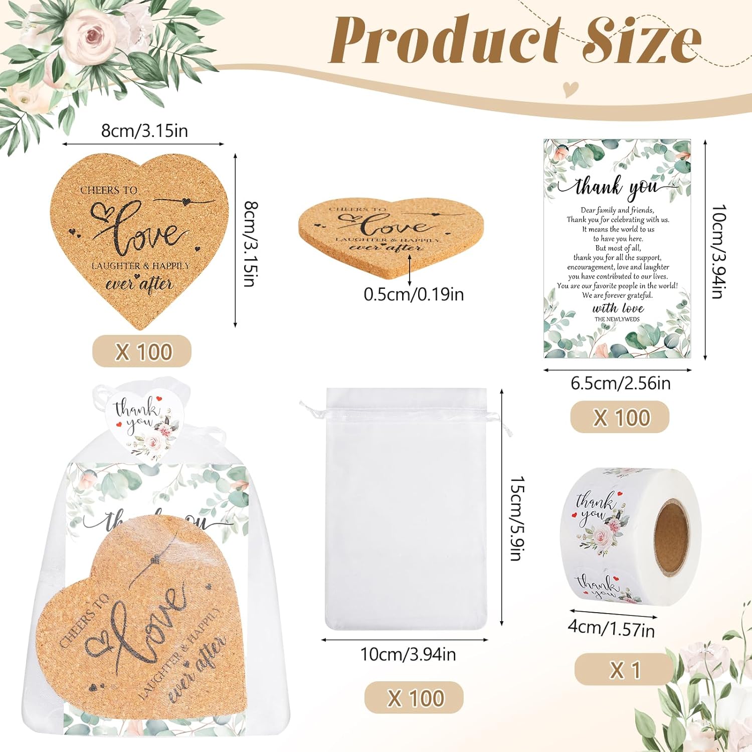 100 Heart Shaped Coasters Wedding Favors Gift Set