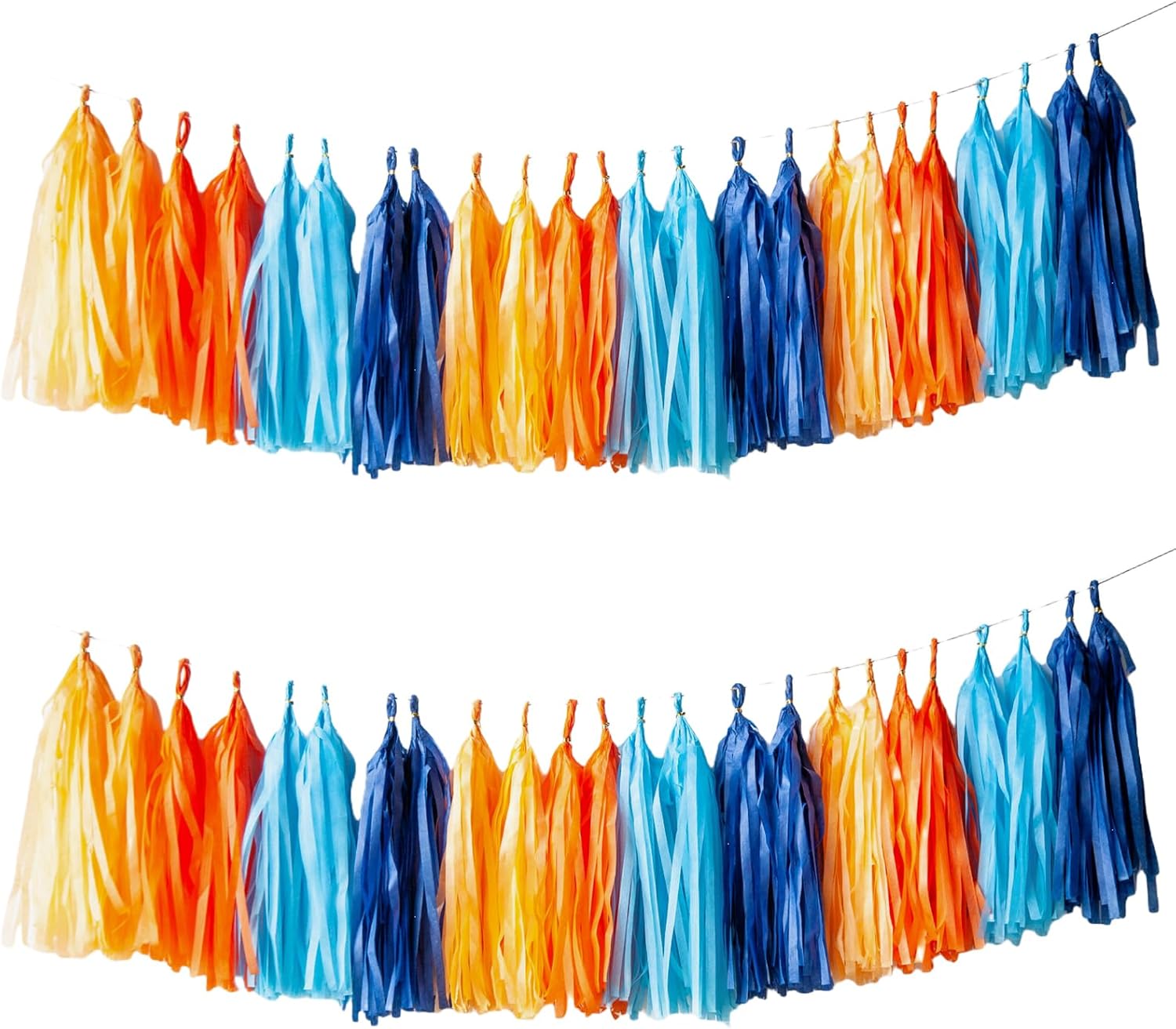Blue and Orange Tassel Garland for Party Decorations