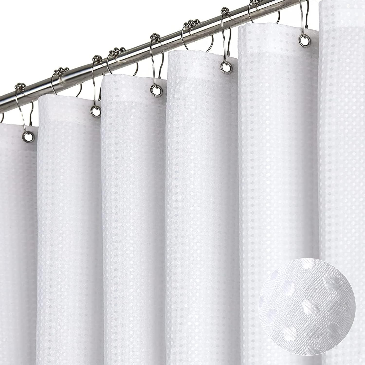 Dynamene White Waffle Shower Curtain Set 72x72 Inches