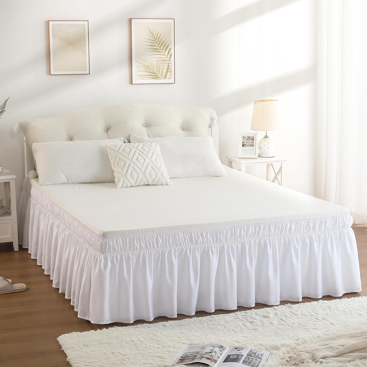 RIMELA White Bed Skirt Queen Size 15 Inch Drop