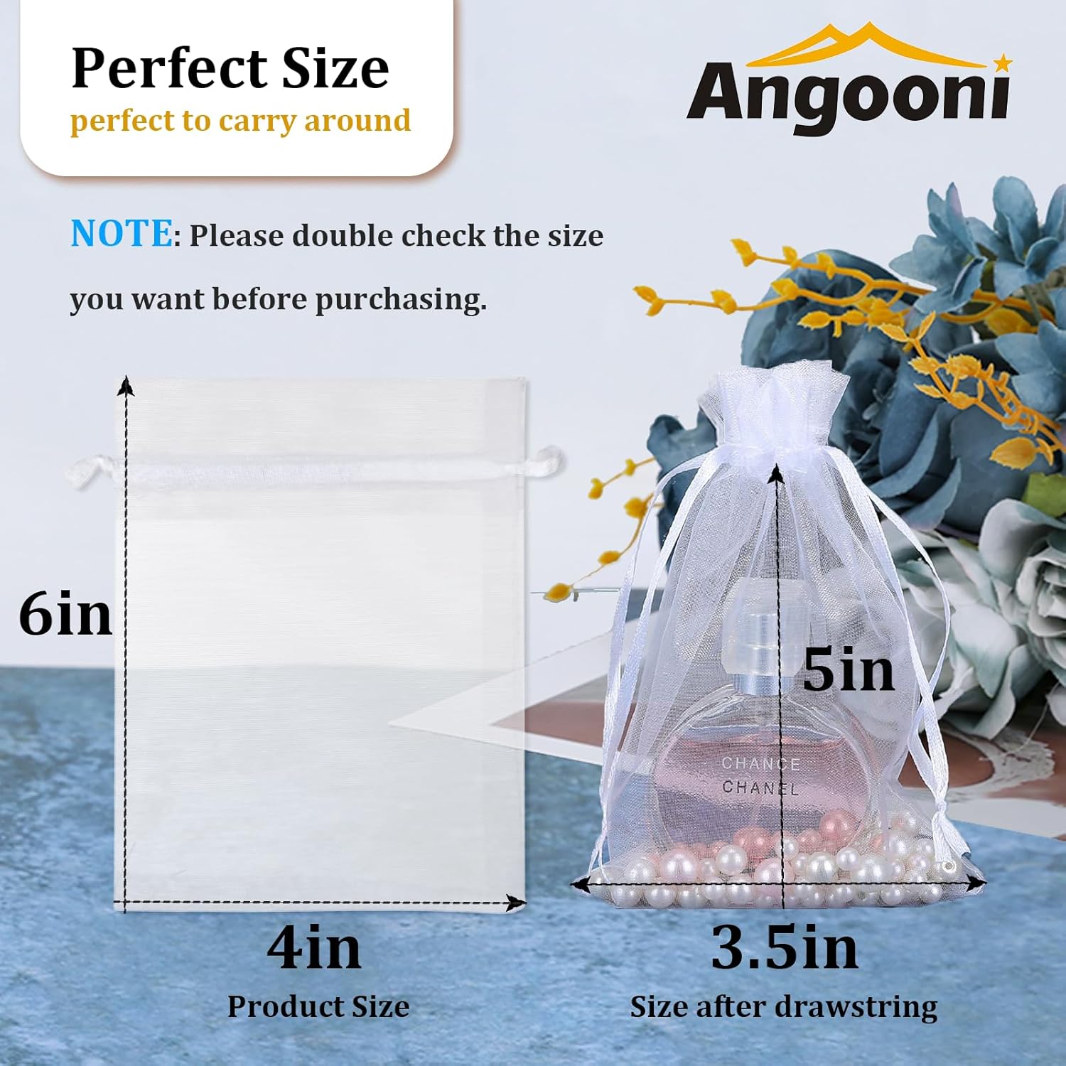 100PCS 4x6 Inch Organza Drawstring Pouches for Wedding Favors