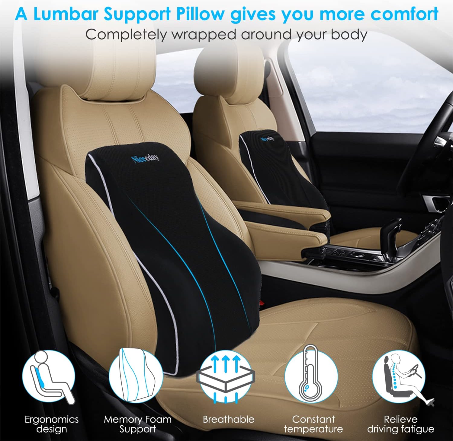 Niceeday Lumbar Support Pillow for Office Chair and Car Back Relief