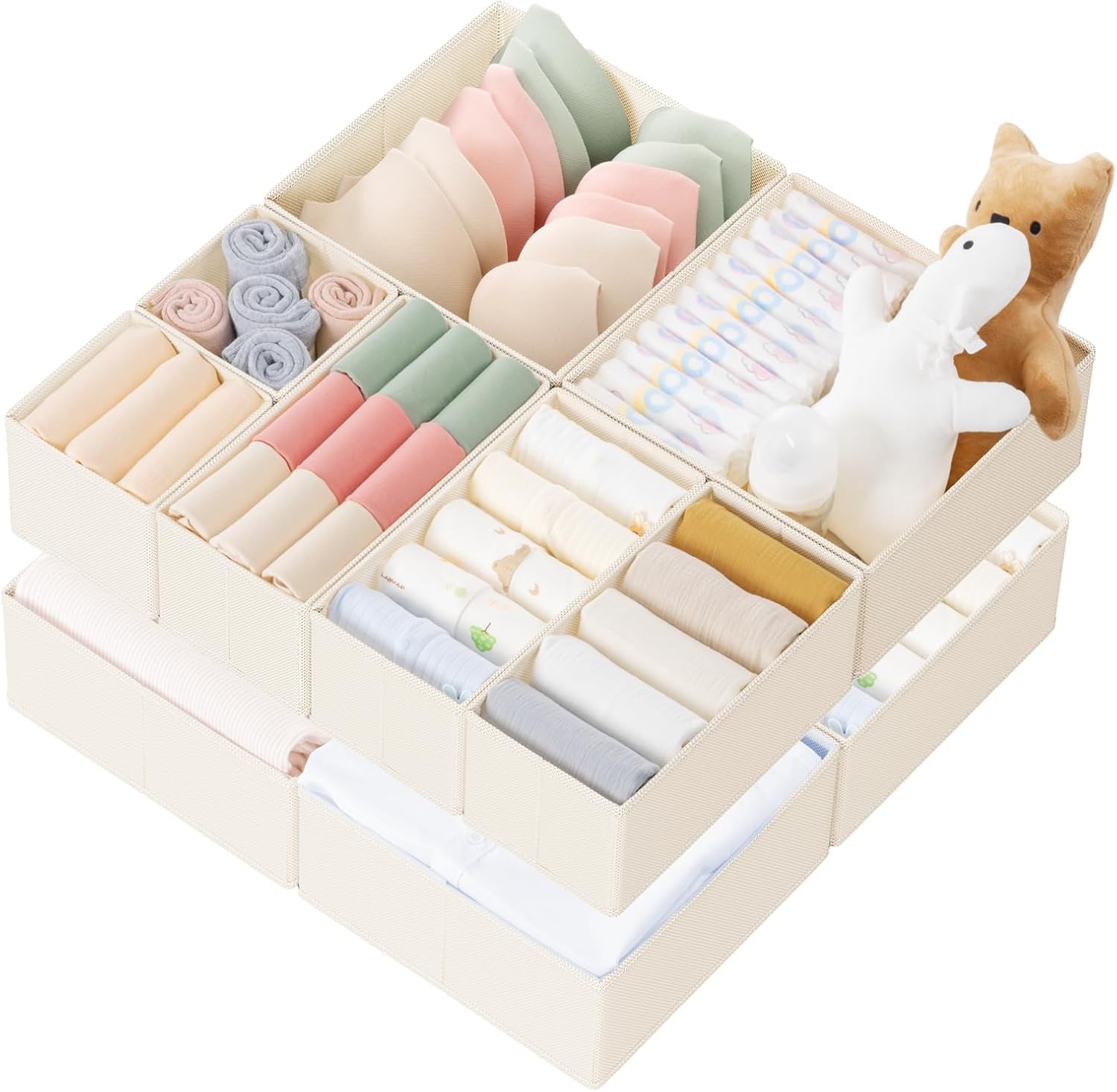Criusia Drawer Organizer 10 Pack Beige Storage Bins