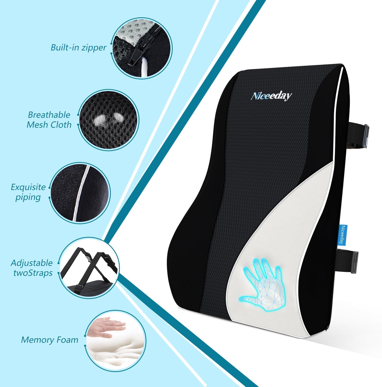 Niceeday Lumbar Support Pillow for Office Chair and Car Back Relief