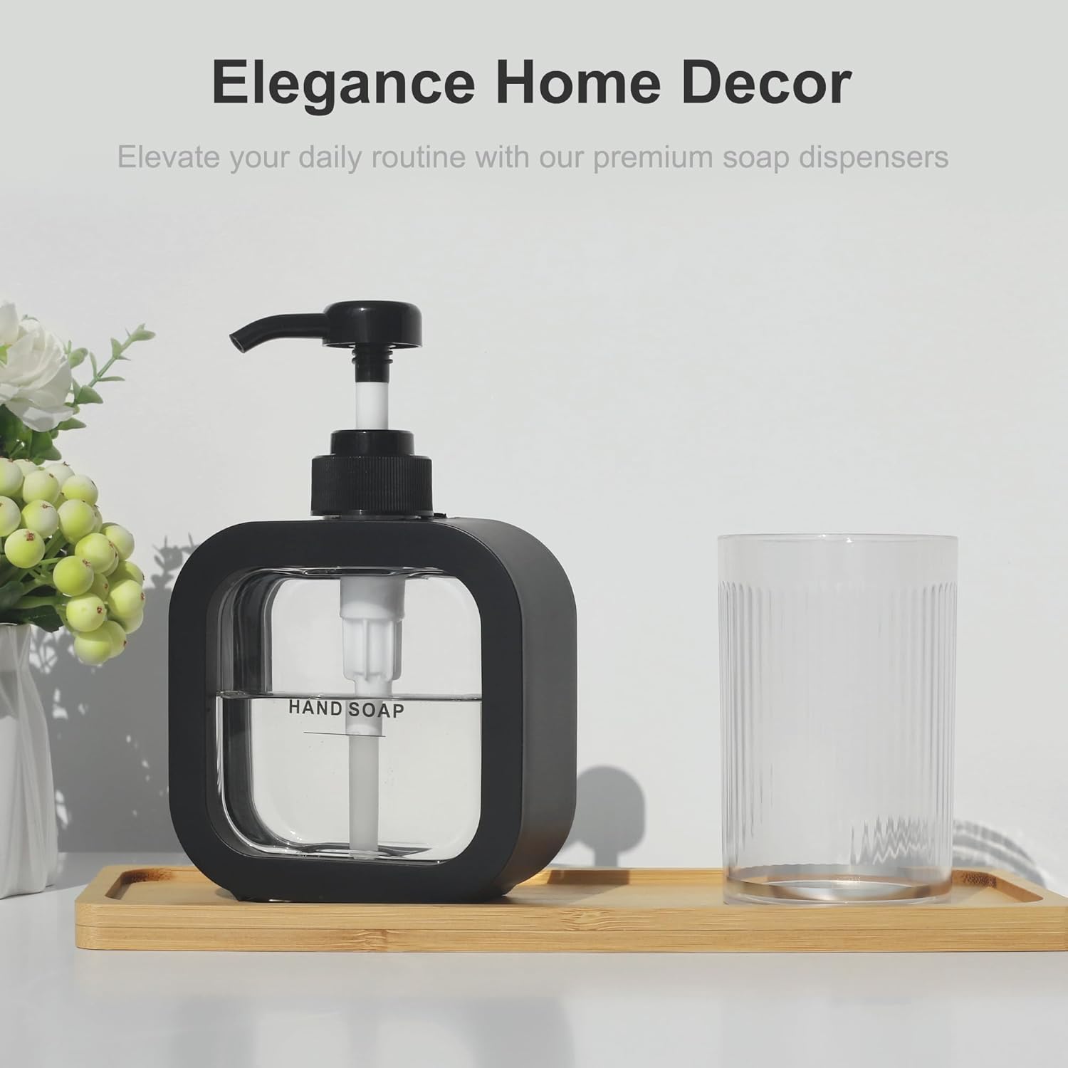 Modern Black Hand Dish Soap Dispenser with Labels