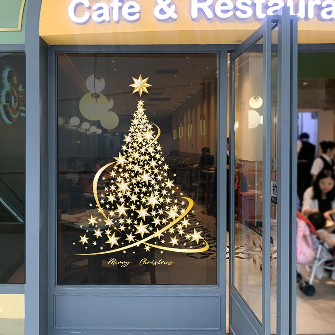 Golden Christmas Tree Window Clings Sticker for Glass