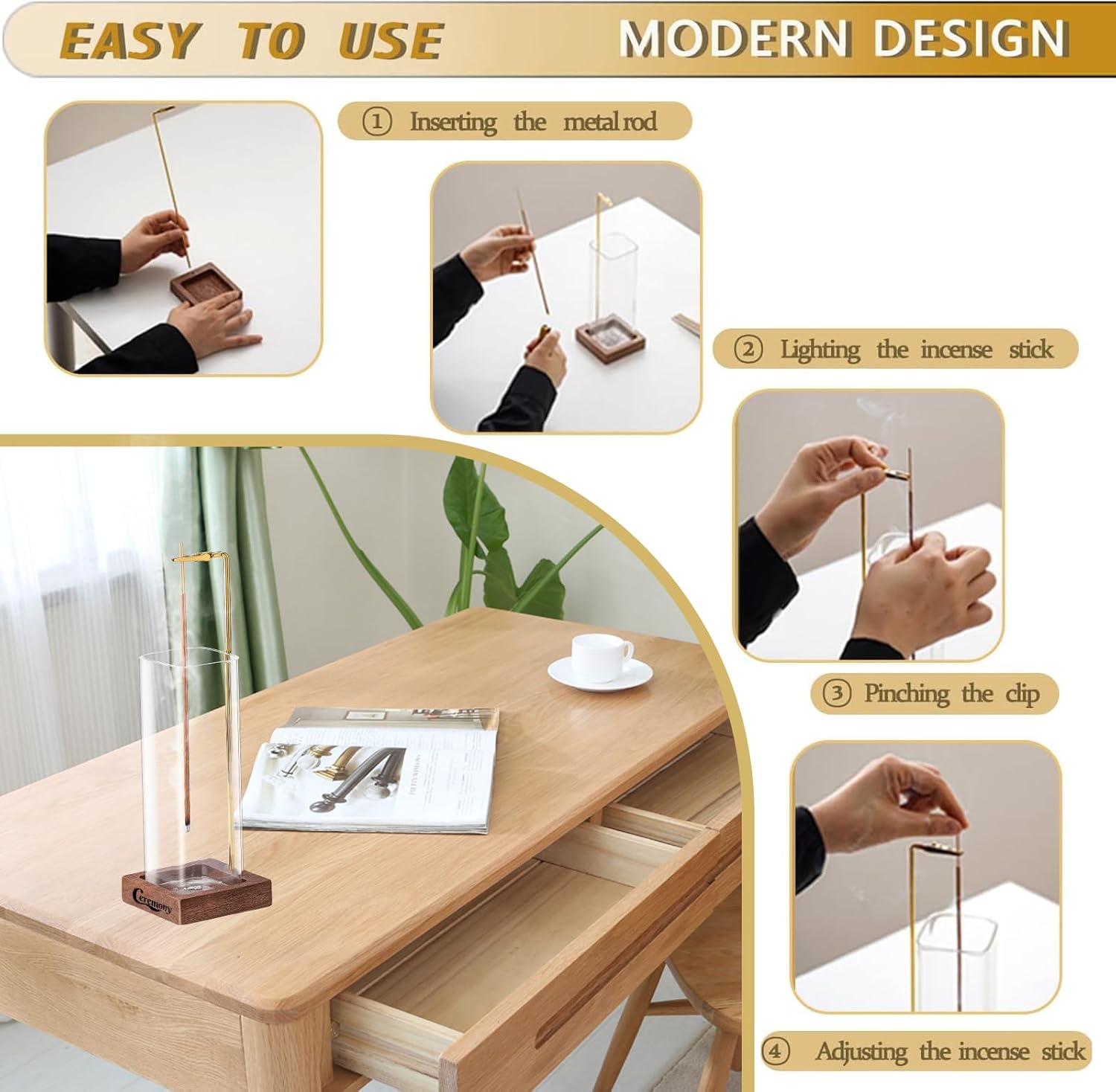 CEREMONY Incense Holder with Glass Ash Catcher