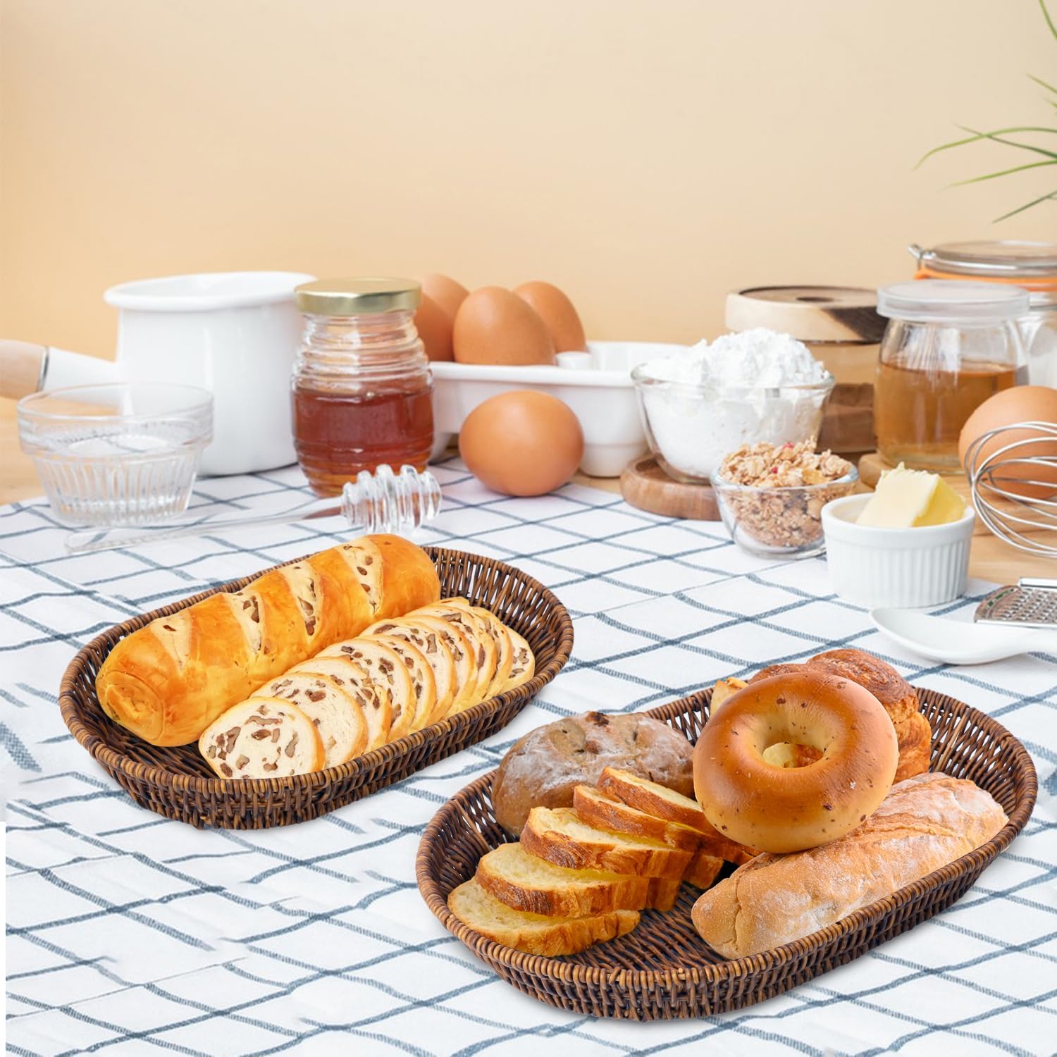 3 PCS Handwoven Oval Wicker Baskets Set