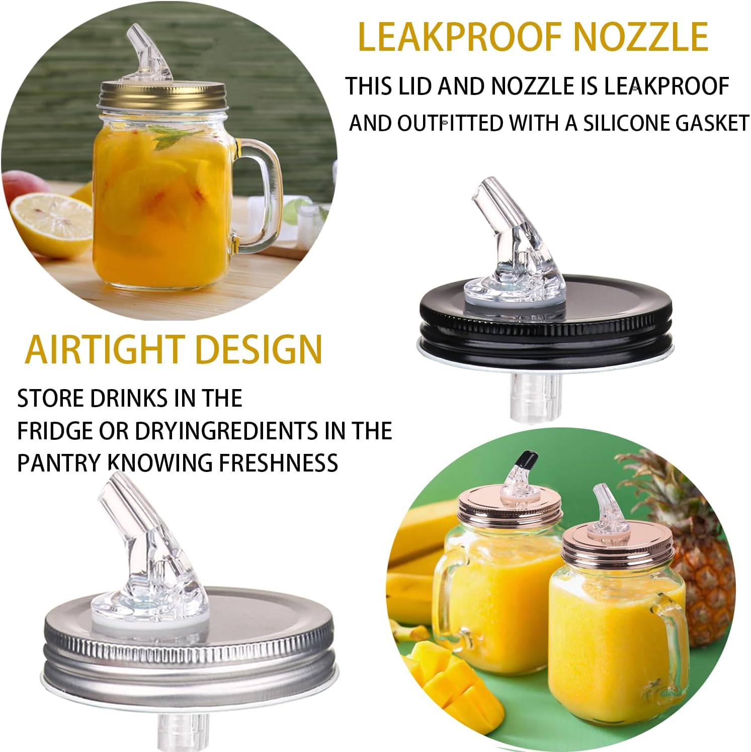 Free Flow Mason Jar Pour Spouts 4-Pack with Red Lids