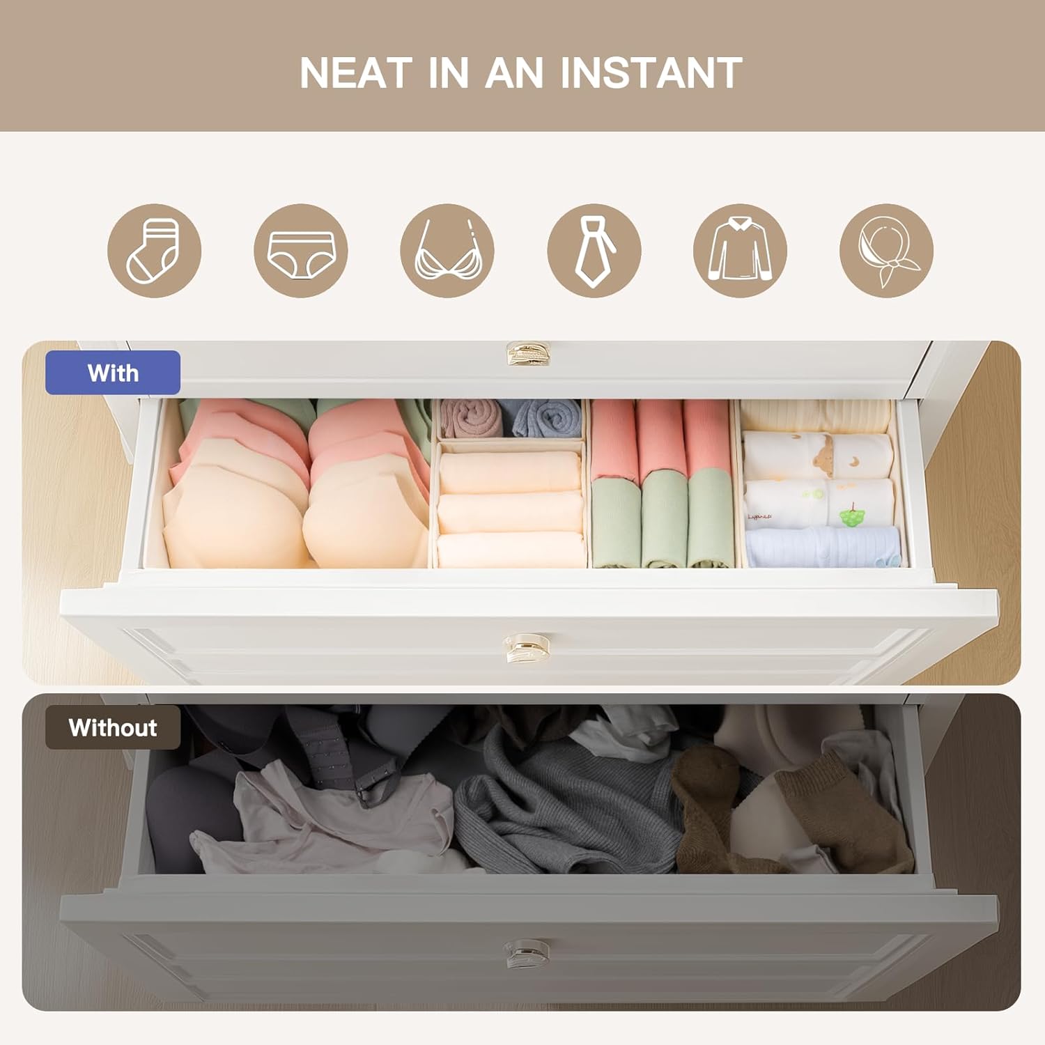 Criusia Drawer Organizer 10 Pack Beige Storage Bins