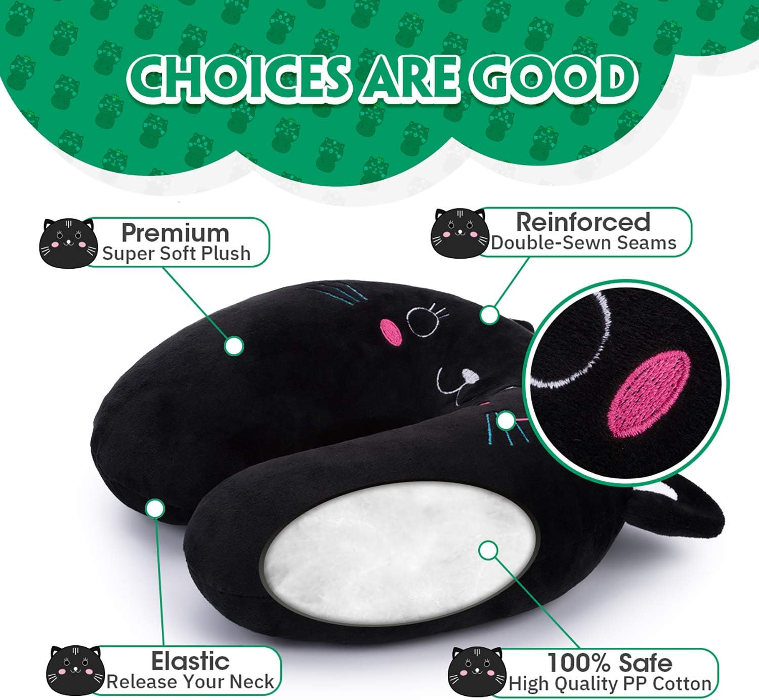 H HOMEWINS Travel Pillow for Kids Black Cat