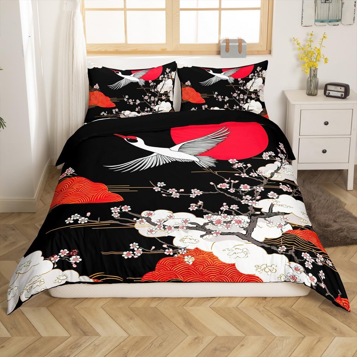 Feelyou Cherry Blossom Duvet Cover Set King Size