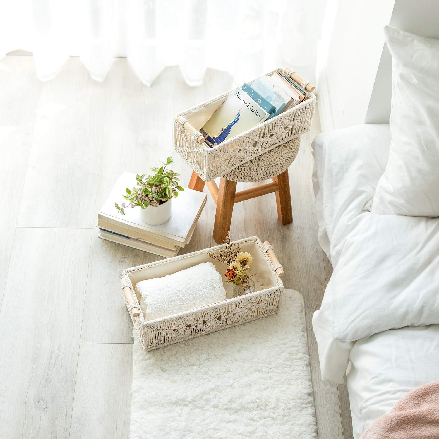 Mkono Macrame Storage Baskets Set of 2 Ivory
