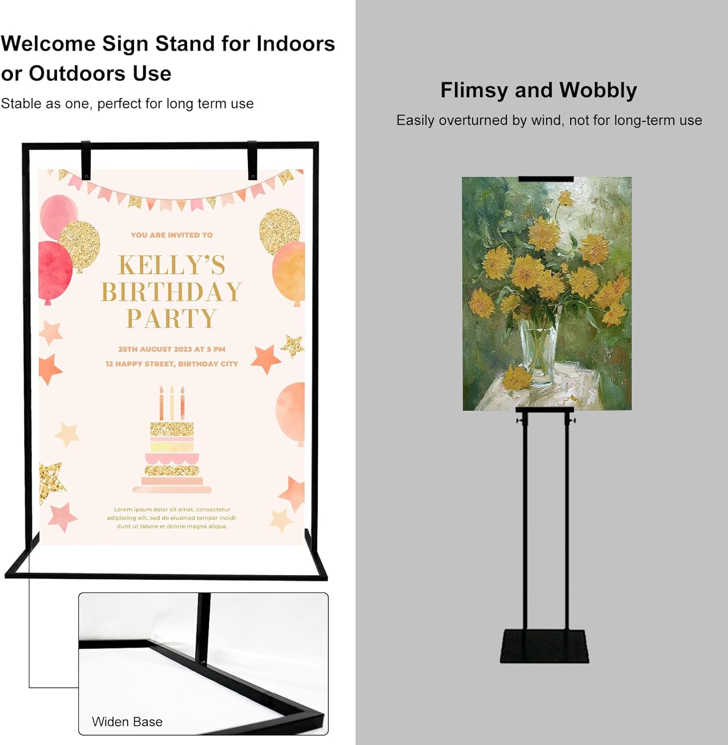Elegant Adjustable Wedding Welcome Sign Stand with Satin Ribbon and Leather Strap