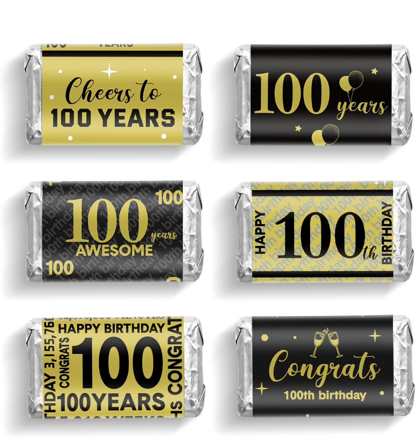 Tenare 90 Pcs 100th Birthday Black and Gold Stickers