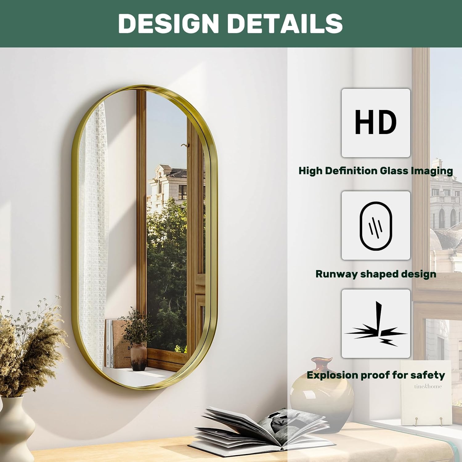 WISSMIELS 22x38 Oval Wall Mounted Bathroom Mirror