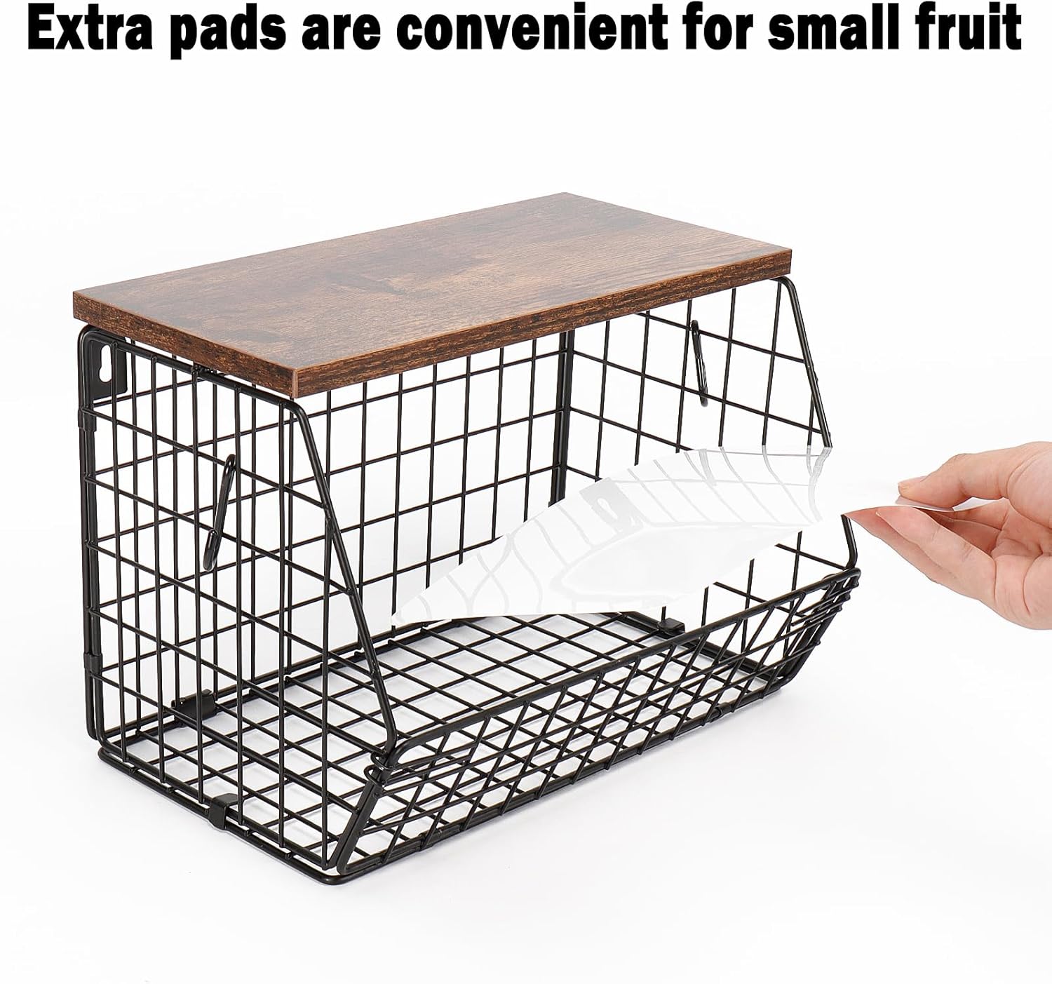 Livabber Metal Fruit Basket with Wood Shelf and 4 S-Hooks