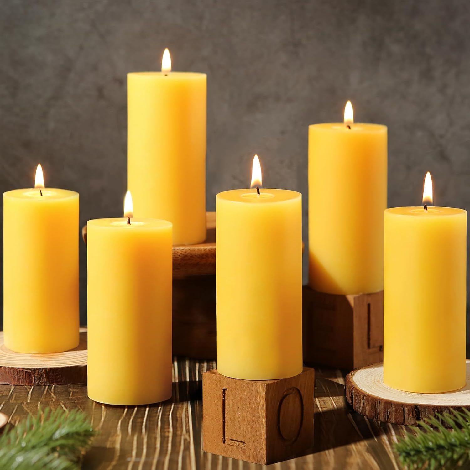 MAKALONE 6 Pack Natural Beeswax Pillar Candles