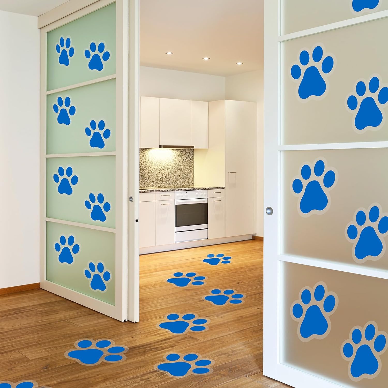 ReliThick 30 Pcs Blue Paw Print Floor Decals