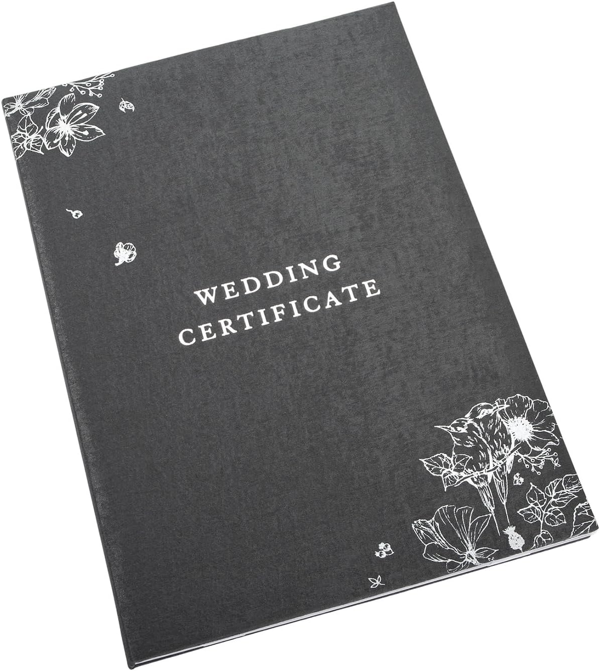 Happy Homewares Graphite Black Satin Wedding Certificate Holder with Silver Foil Flowers