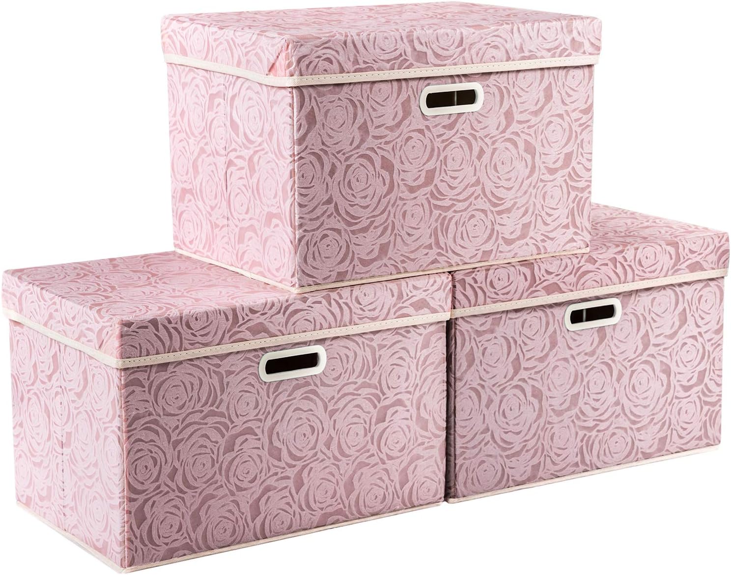 Prandom Larger Foldable Storage Box with Lid 3-Pack