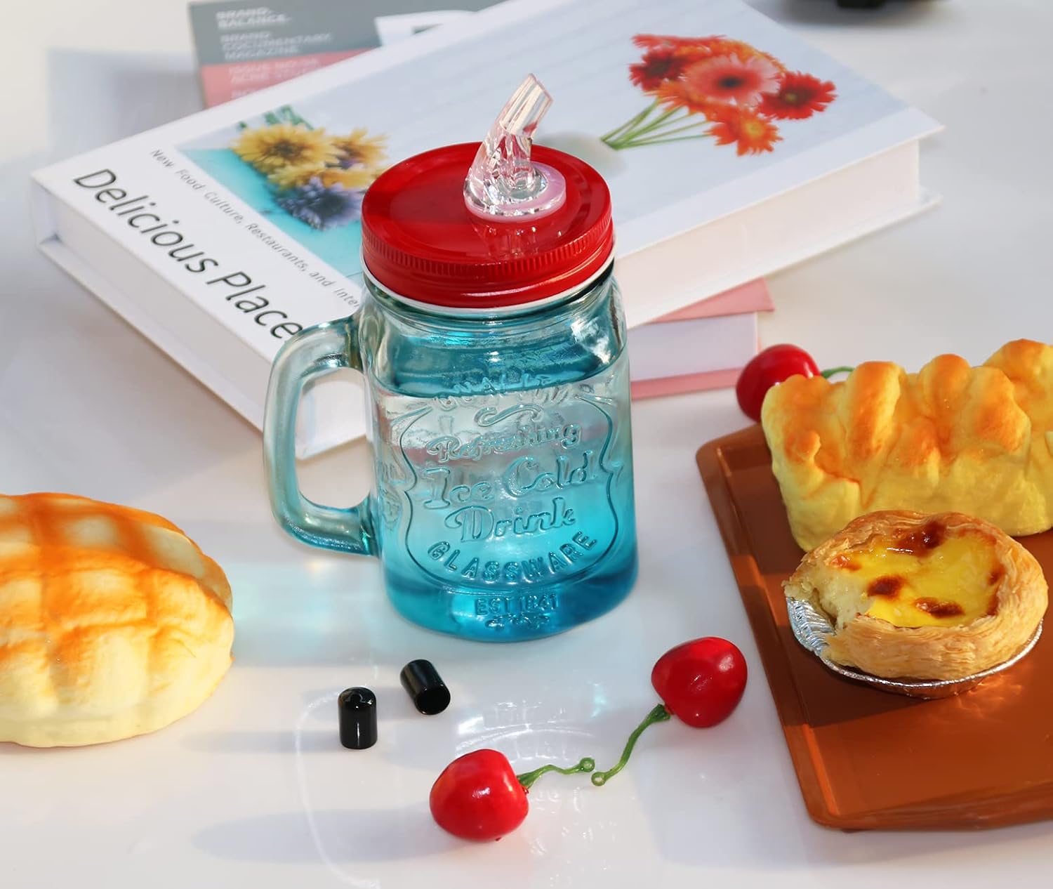 Free Flow Mason Jar Pour Spouts 4-Pack with Red Lids