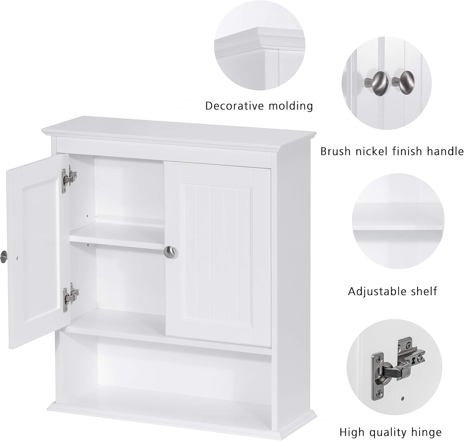 Spirich White Bathroom Cabinet with Doors and Shelves
