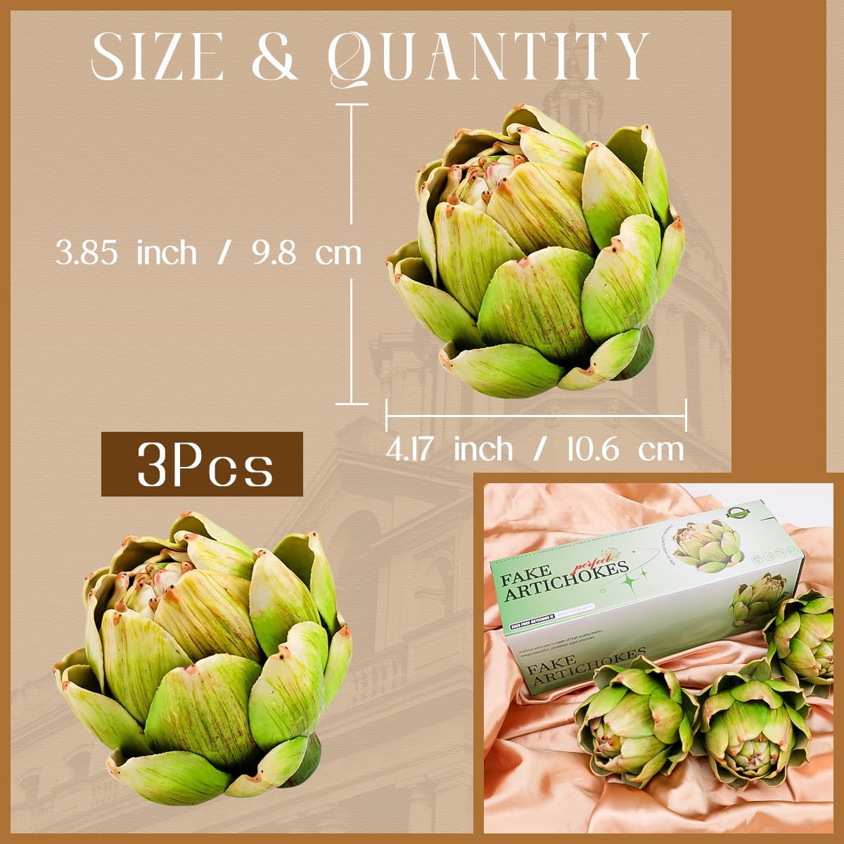 3Pcs Large Green Faux Artichoke Artificial Vegetable Decor