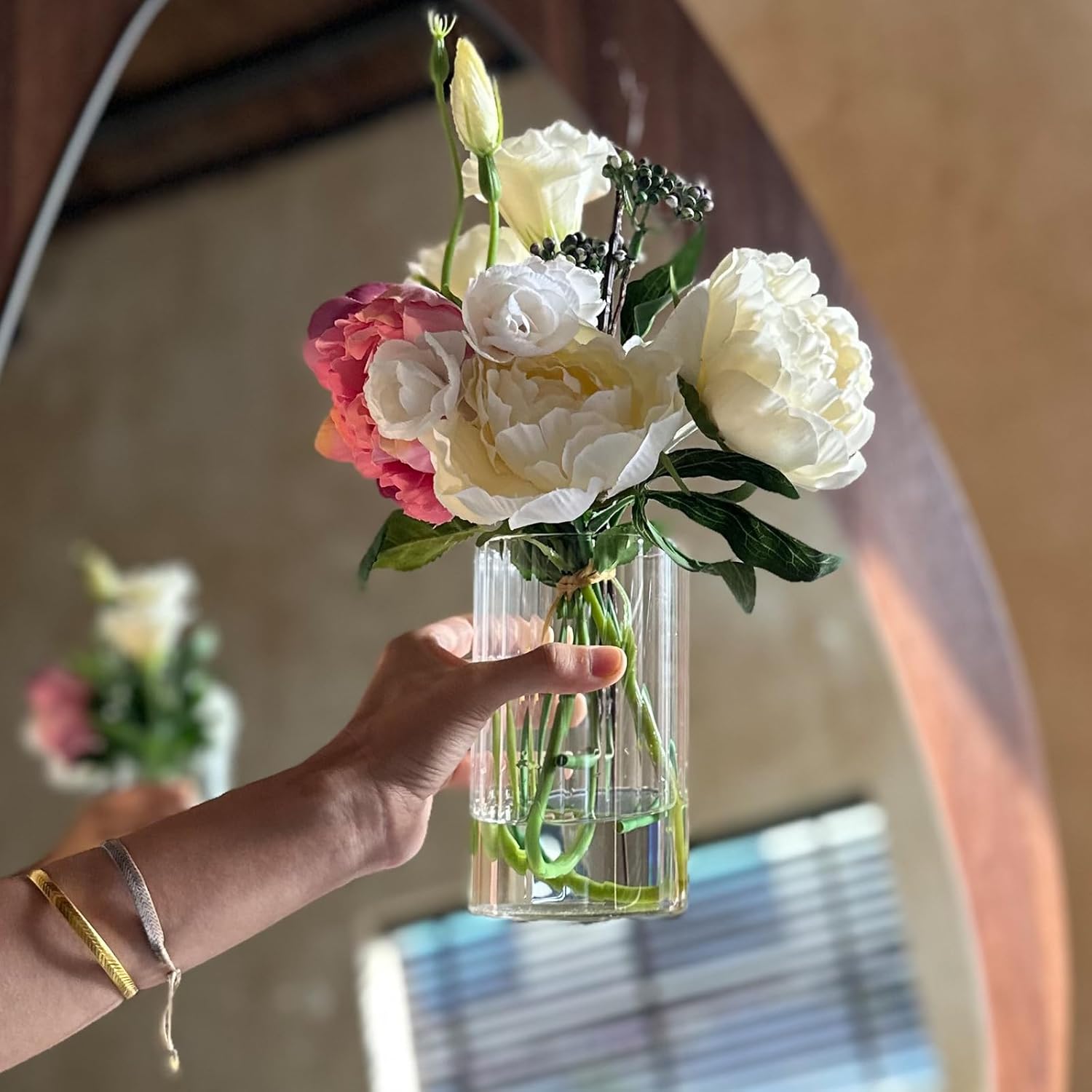 12Pcs Clear Ribbed Glass Cylinder Vases for Centerpieces
