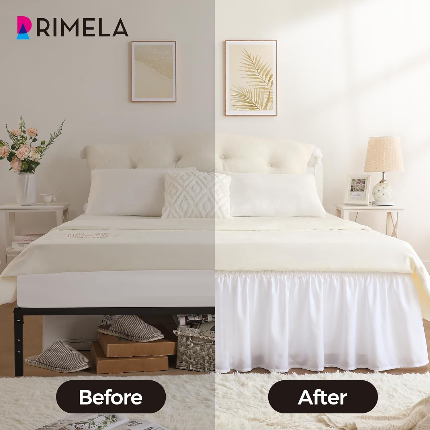 RIMELA White Bed Skirt Queen Size 15 Inch Drop