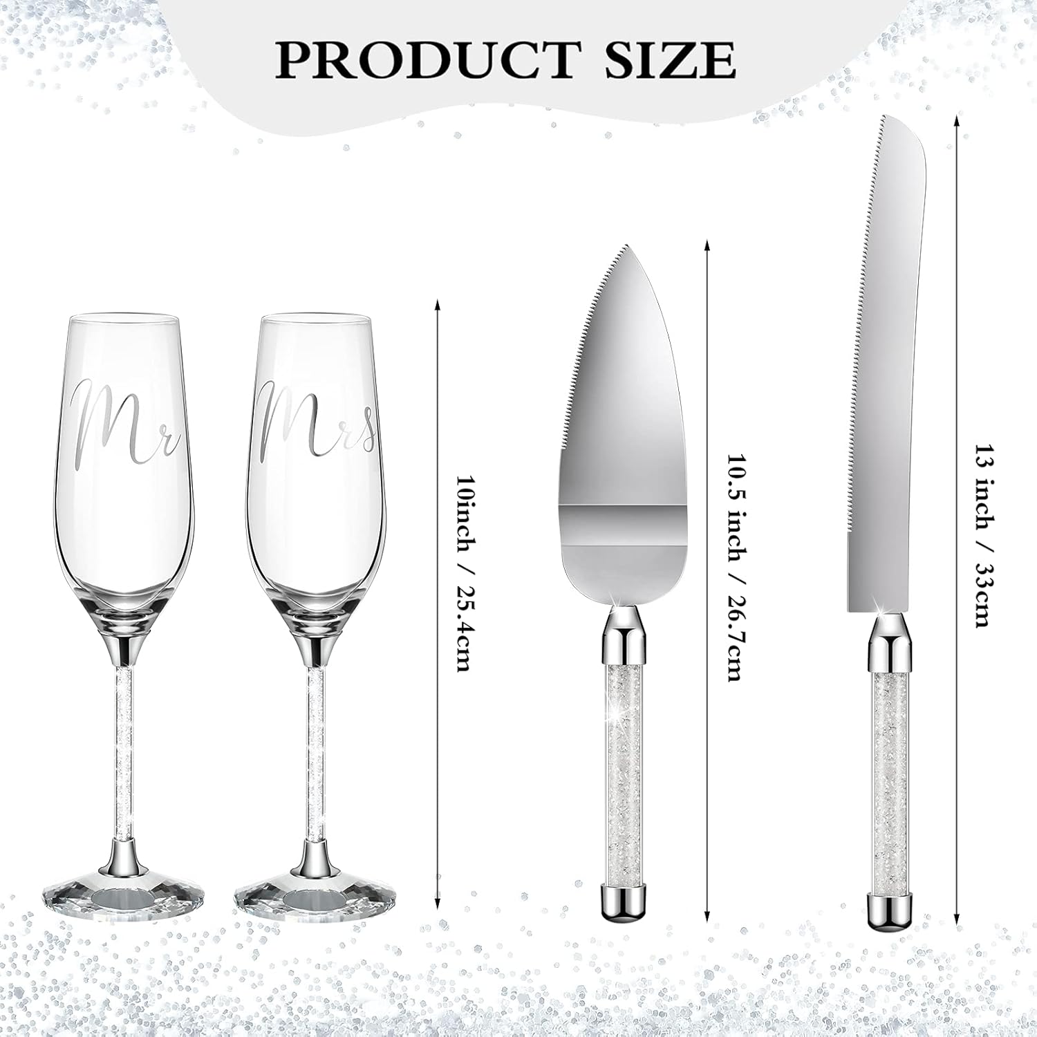 4 Piece Wedding Cake Knife and Champagne Flutes Server Set