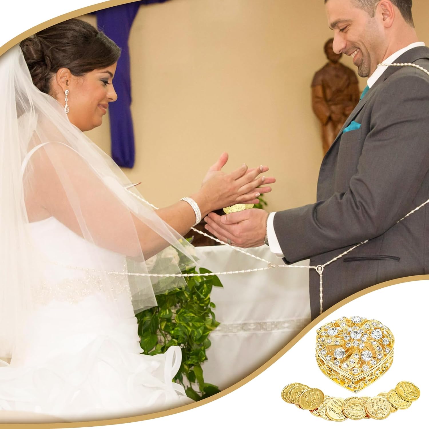 Catholic Wedding Arras Coins Set with 13 Gold Virgen of Guadalupe Coins