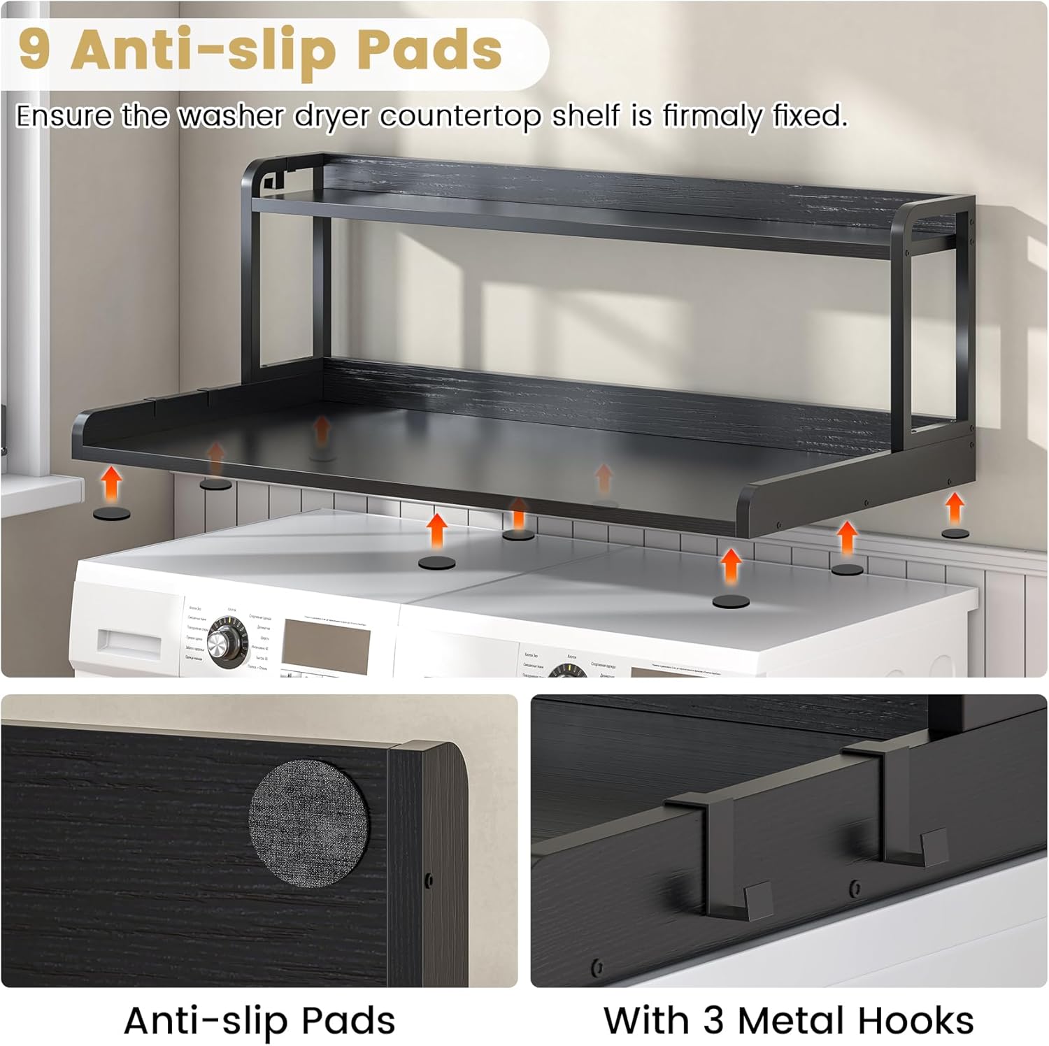 CBBPET 2-Tier Laundry Countertop with 9 Non-Slip Pads and 3 Hooks
