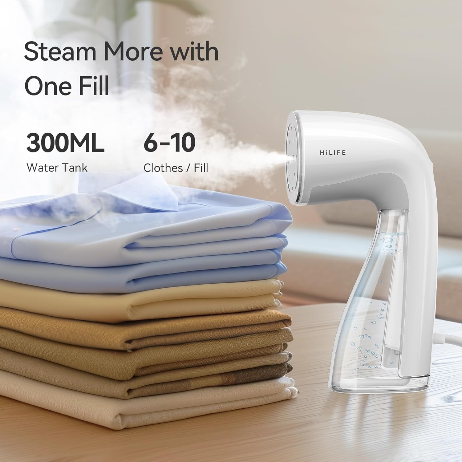 HiLIFE Handheld Clothes Steamer with 300ml Tank 1100W Power 30S Fast Heat Up