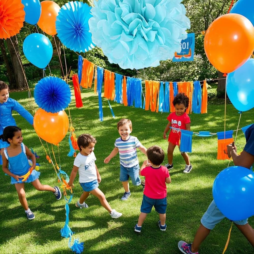 Blue and Orange Tassel Garland for Party Decorations