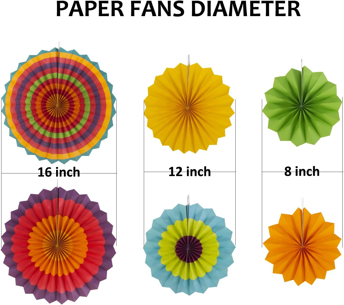 SUNBEAUTY Set of 6 Hanging Paper Fans for Birthday Parties