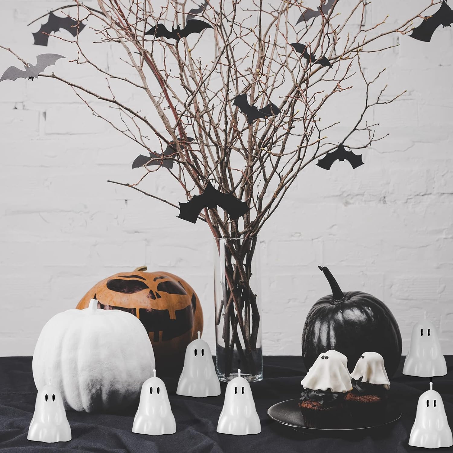 Jutom 10 Pack White Halloween Candles with Ghost Design