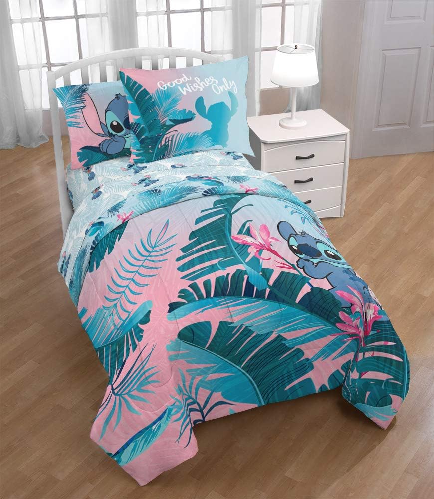 Jay Franco Disney Lilo Stitch Floral Fun Twin Comforter Set