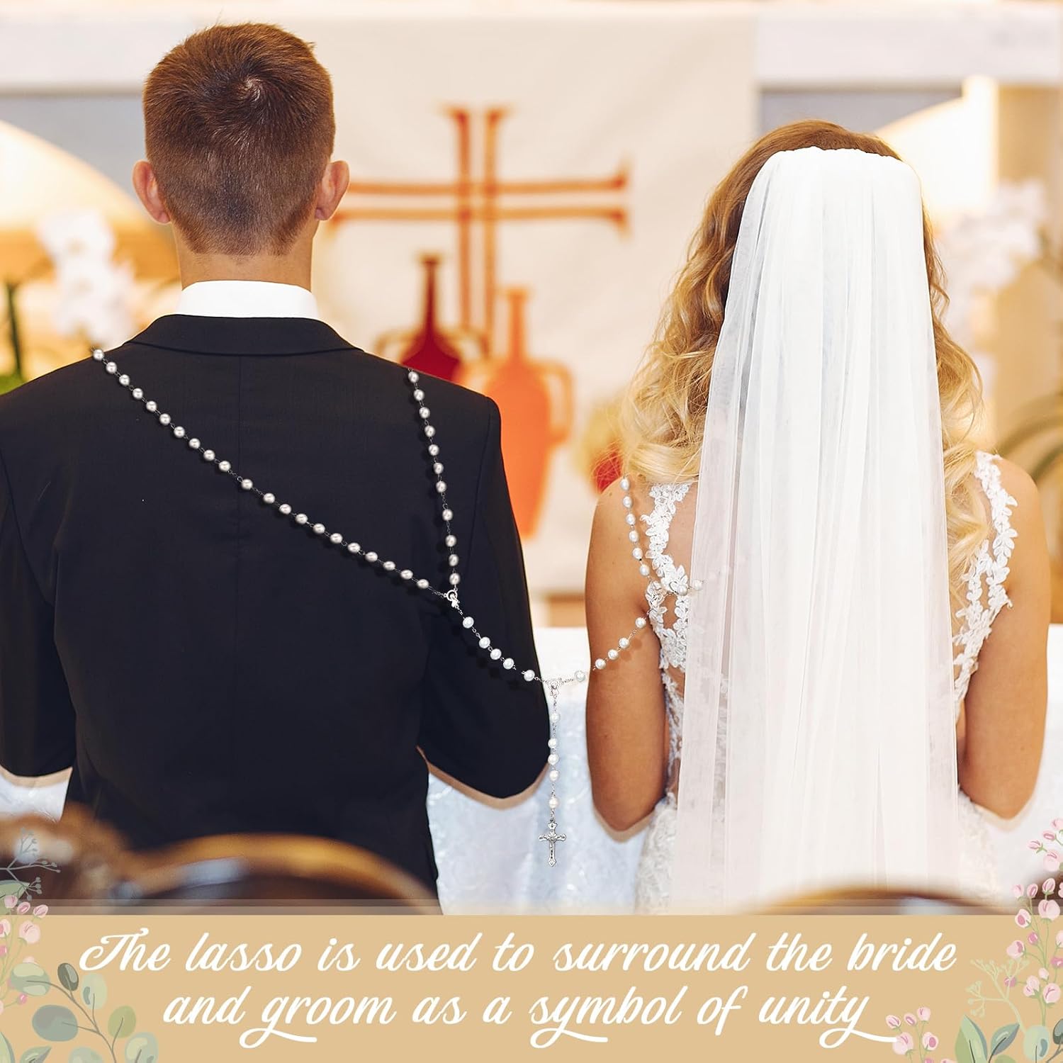 Traditional Wedding Unity Cord Lasso with Pearl and Cross