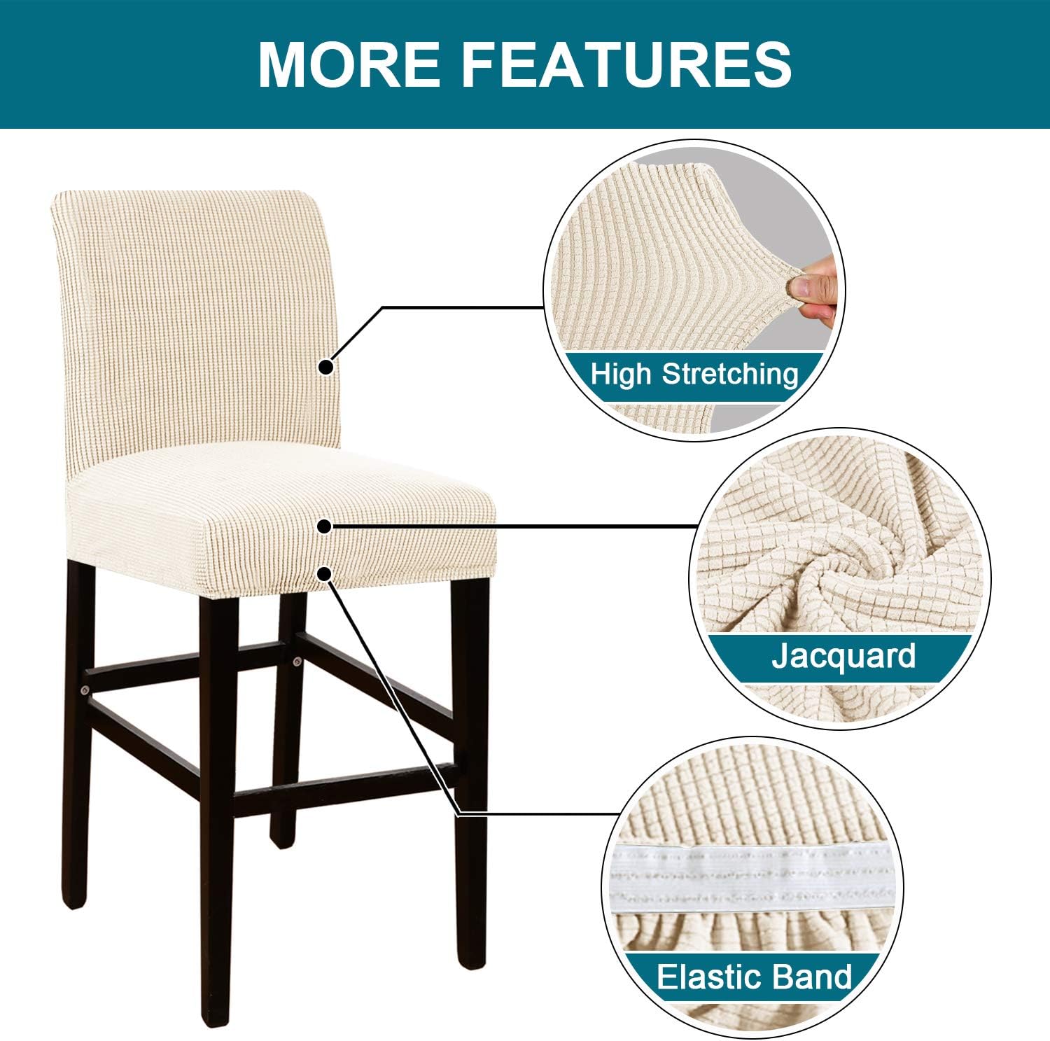 Turquoize Bar Stool Cover Set of 2 Jacquard Stretch Fabric