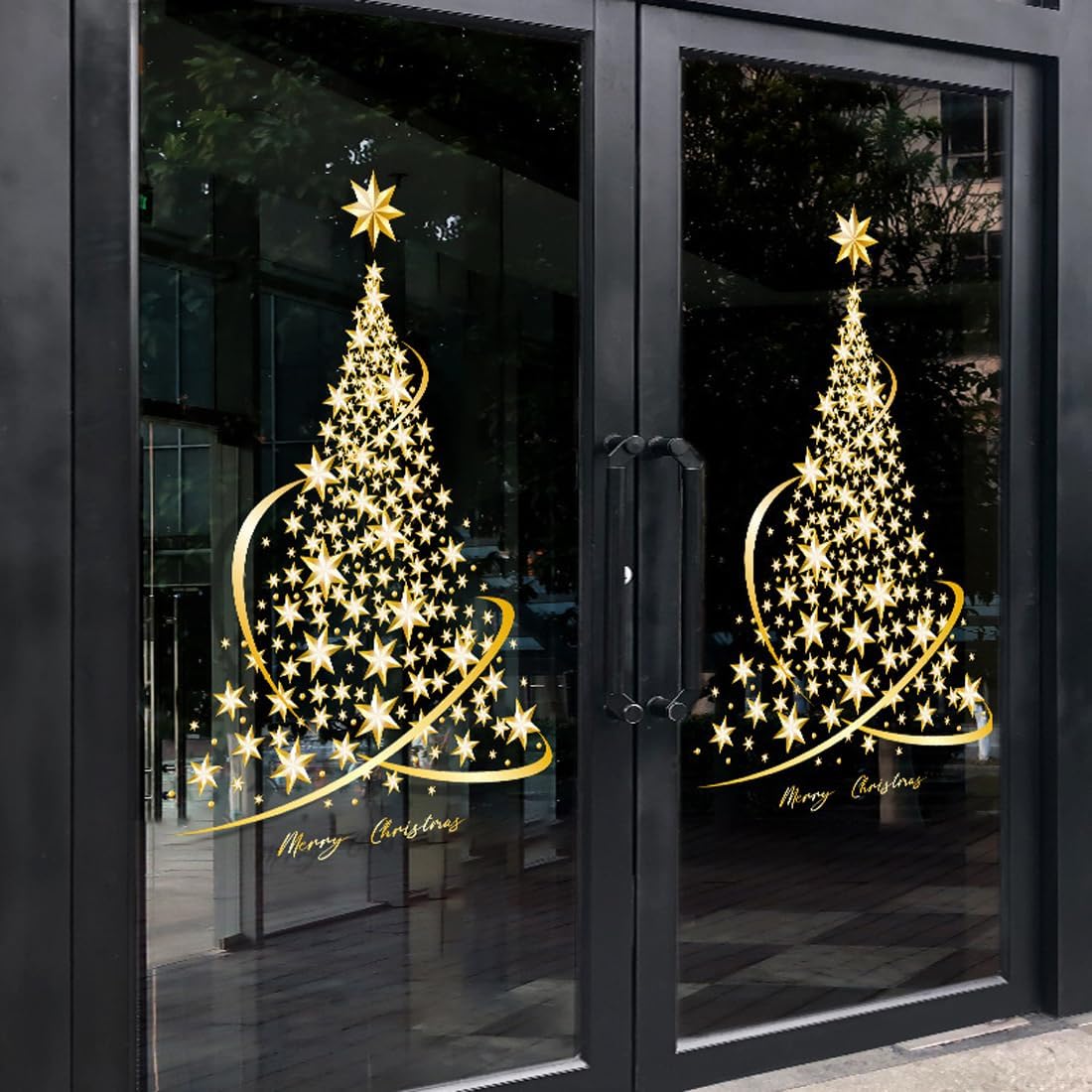 Golden Christmas Tree Window Clings Sticker for Glass