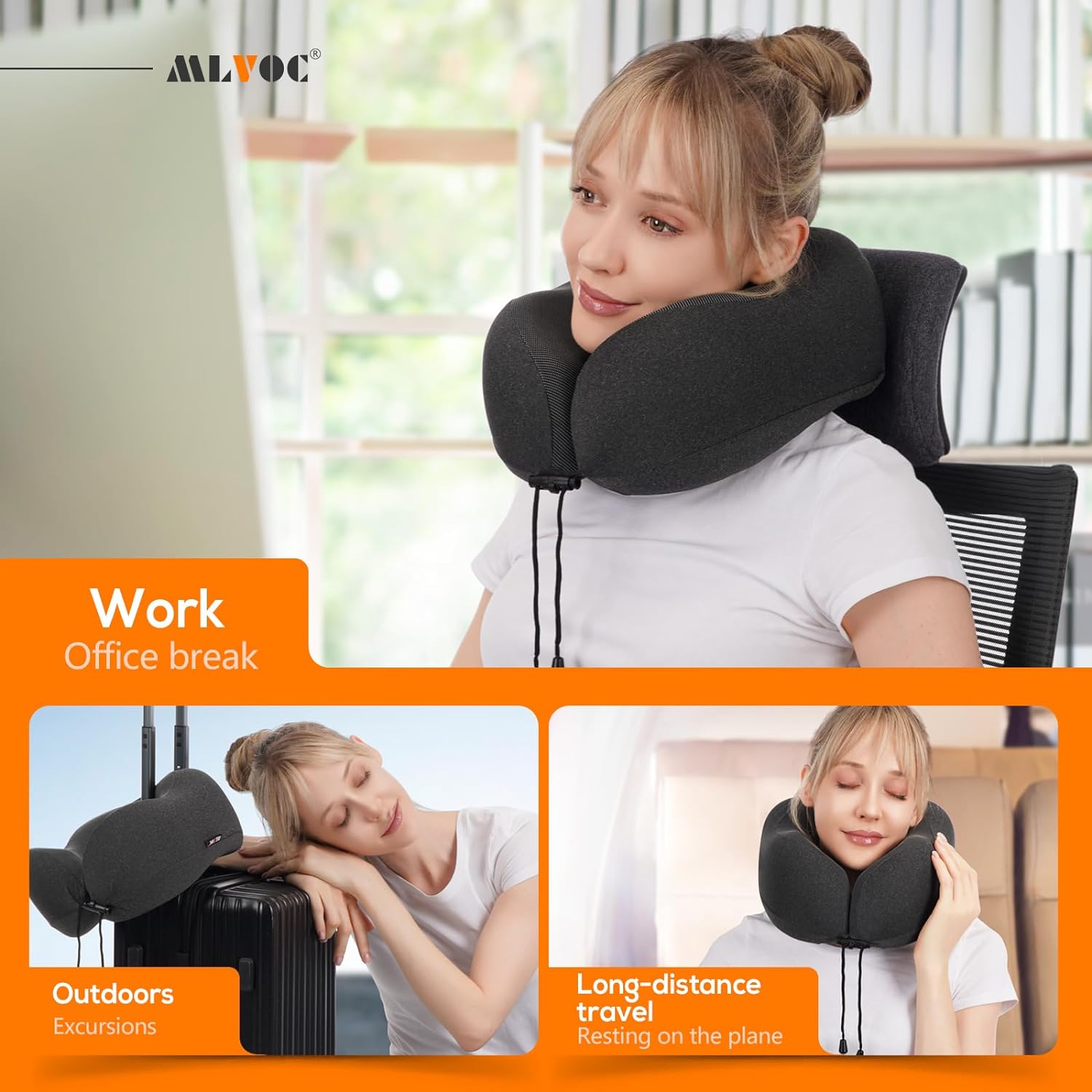 MLVOC Travel Neck Pillow with Memory Foam and Eye Masks Set