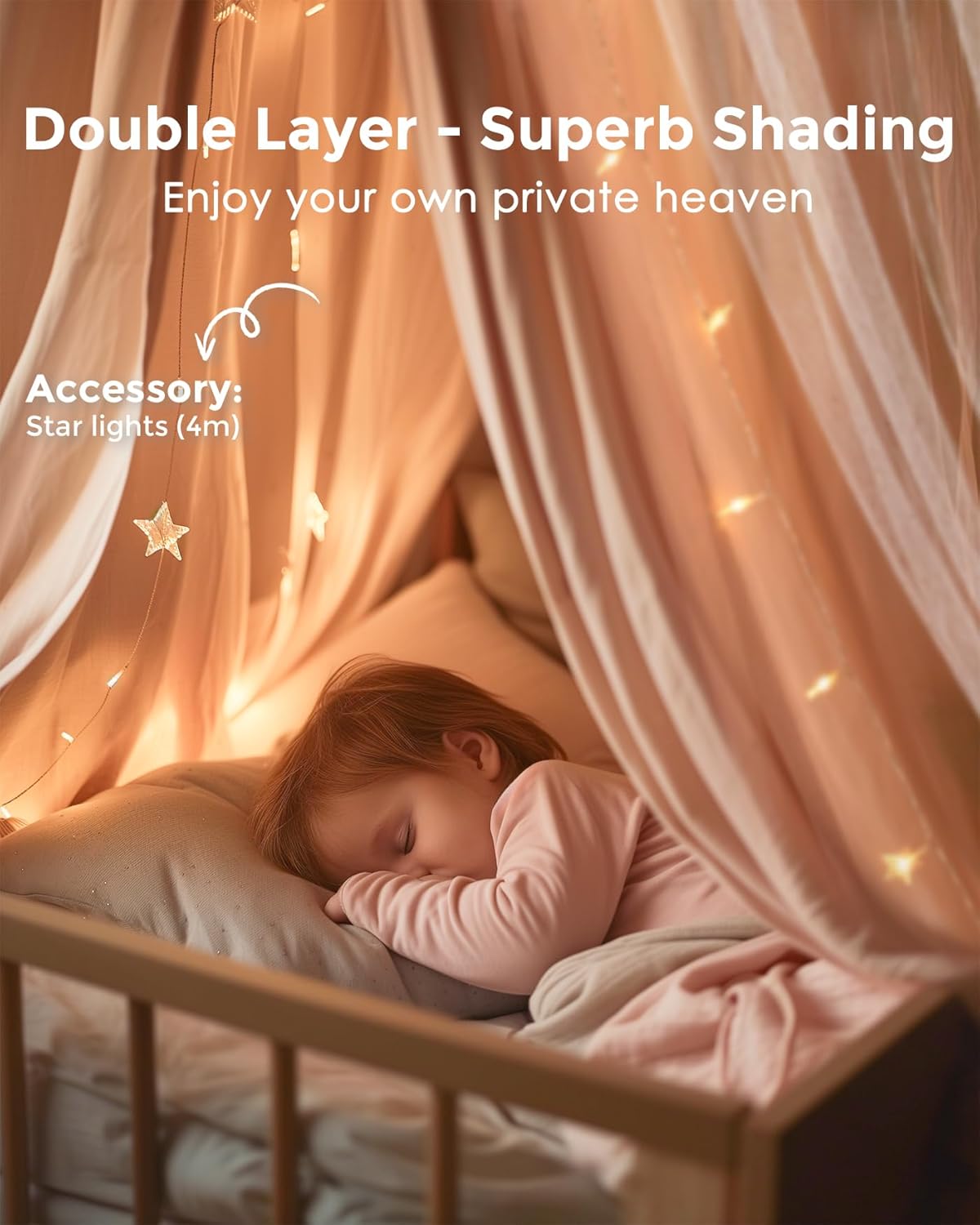 Little Dove Bed Canopy with Star Lights Double Layer Machine Washable 256x106 Pink