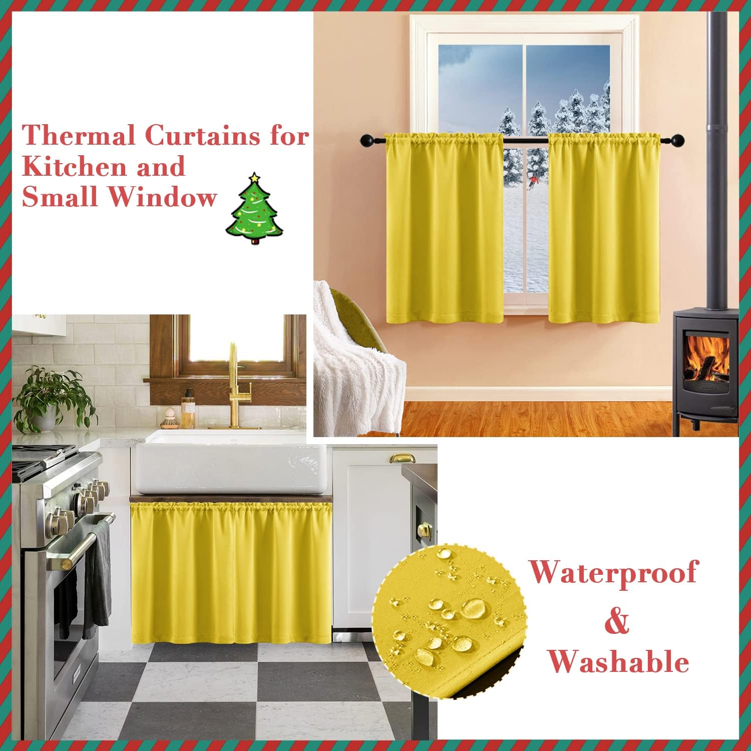 XTMYI Short Mustard Yellow Curtains 2 Panel Set