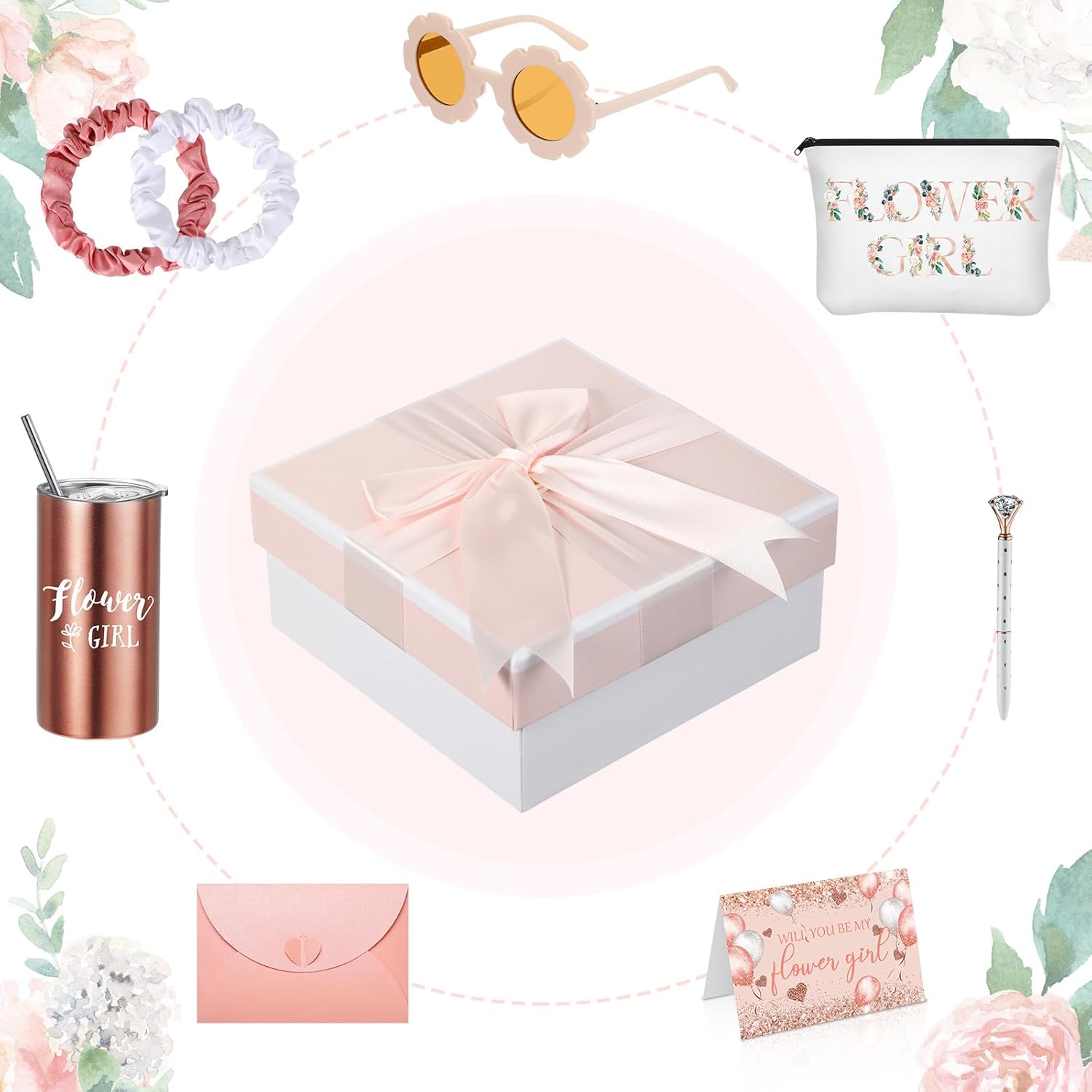 Sieral 9 Pcs Flower Girl Gift Set Pink Retro