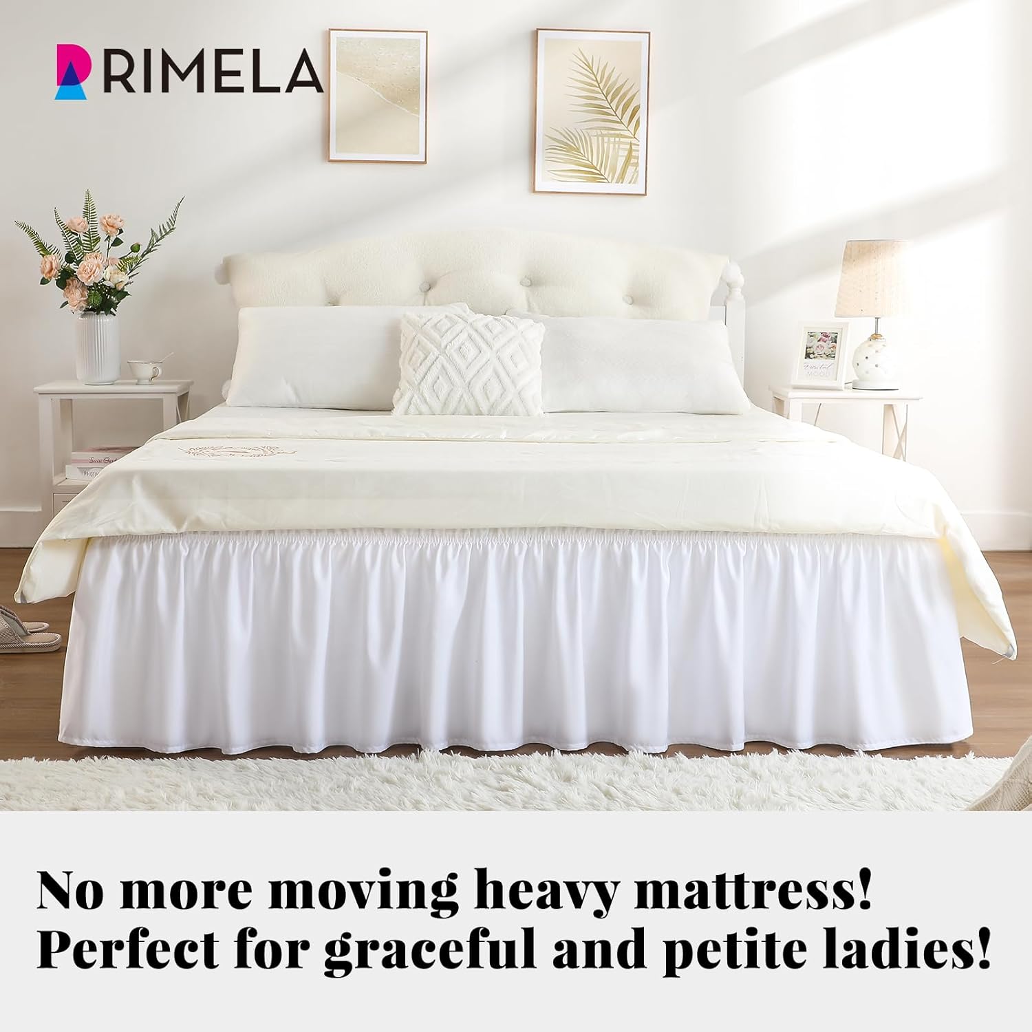 RIMELA White Bed Skirt Queen Size 15 Inch Drop