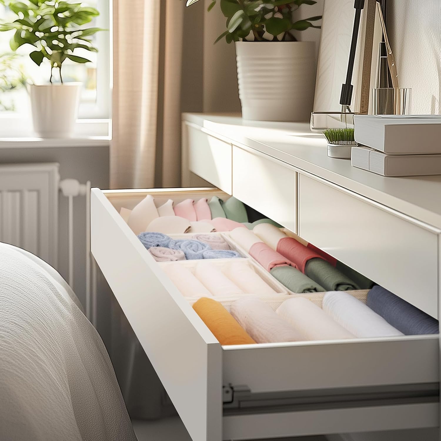 Criusia Drawer Organizer 10 Pack Beige Storage Bins