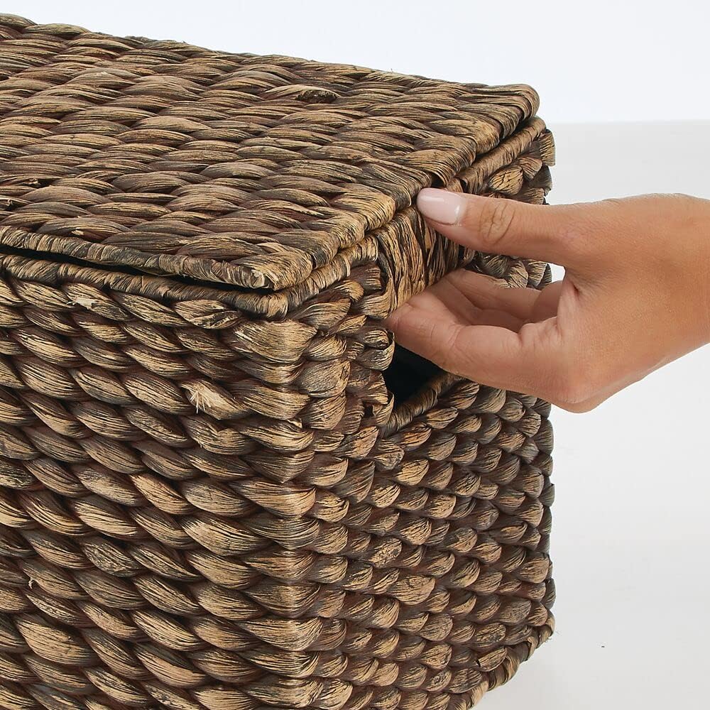 mDesign Woven Water Hyacinth Storage Baskets Set of 3 Dark Brown