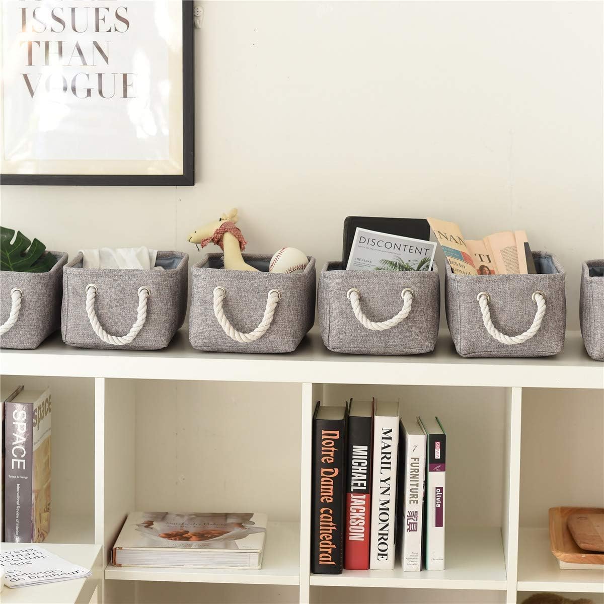 TheWarmHome Storage Bins for Shelves - Grey Small Baskets